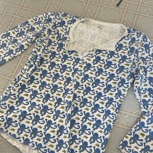 Roller Rabbit White and Blue Monkey Print PJ Top